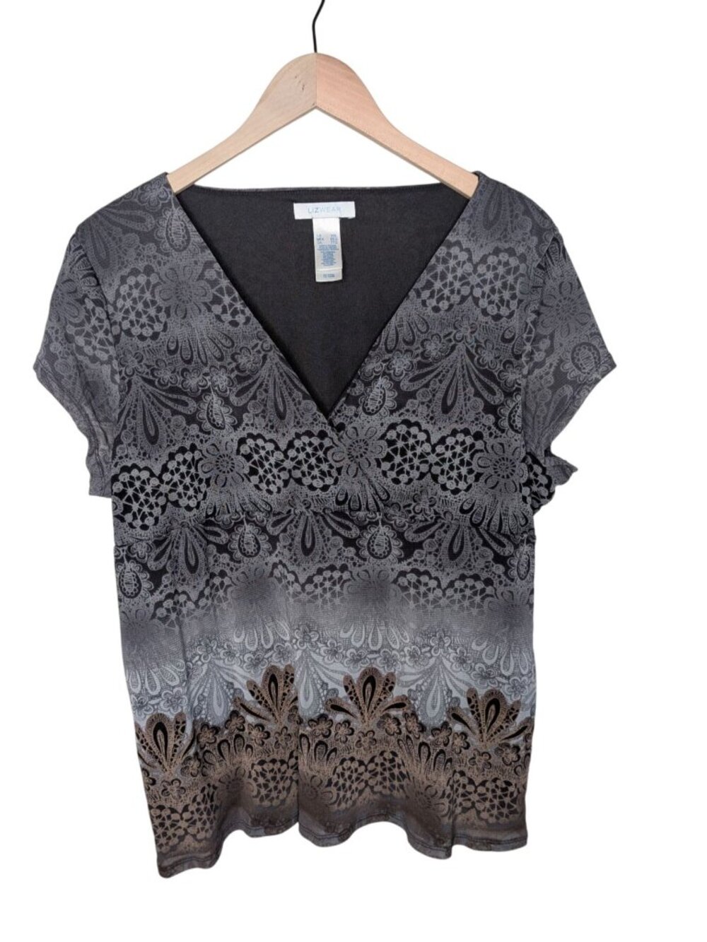 Lizwear Womens XXL V-Neck Lace y2k retro cap sleeve blouse